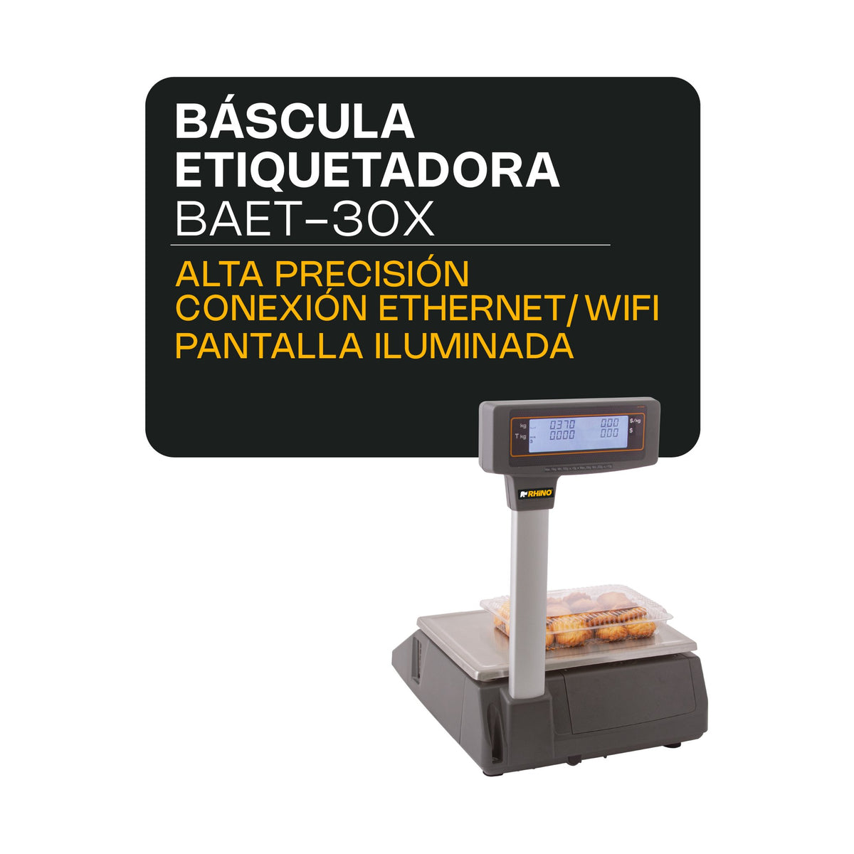 Báscula Electrónica Etiquetadora con Conexión WiFi 30 kg Rhino BAET-30X · vista 2