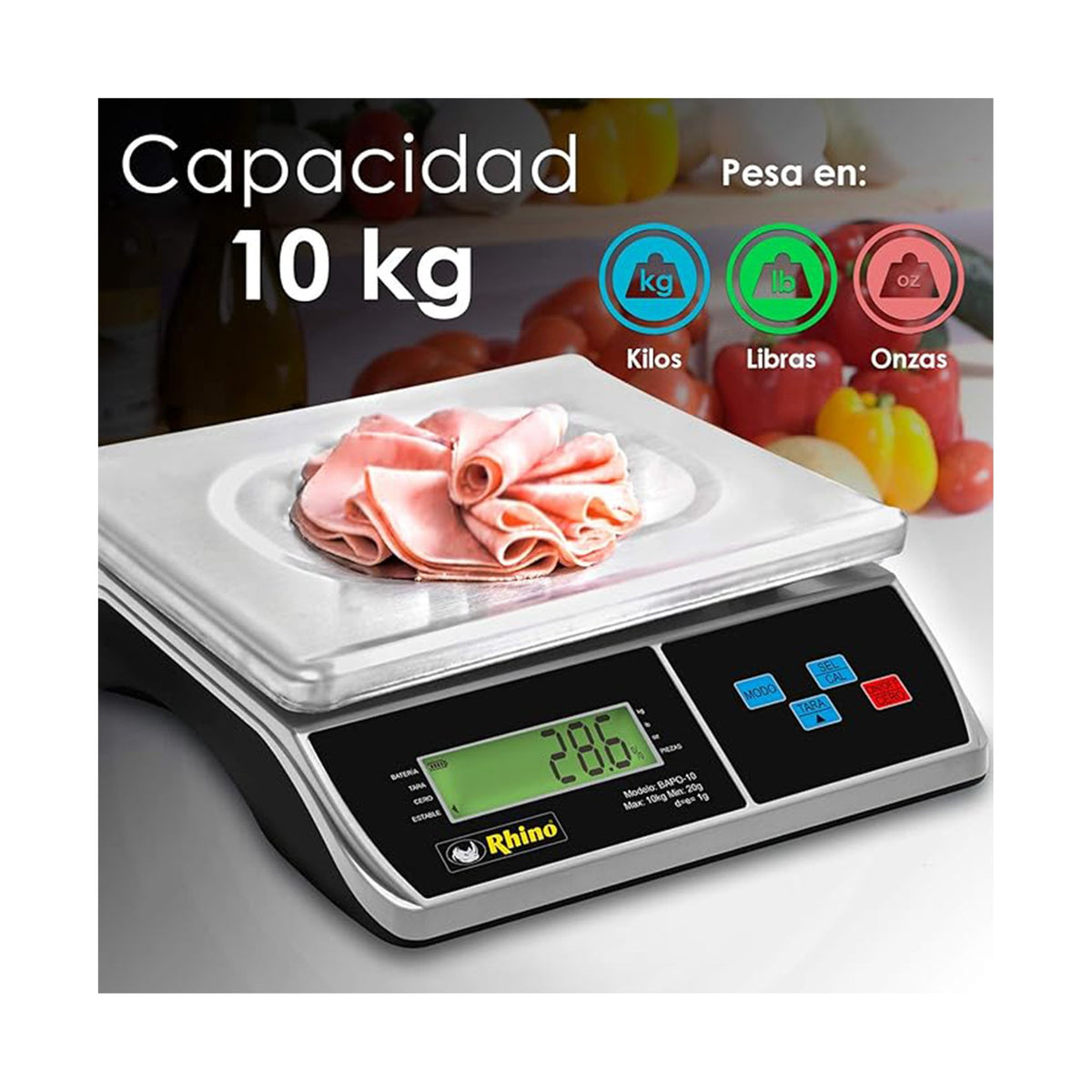 Báscula Electrónica Porcionadora 10 kg Rhino BAPO-10 · vista 3