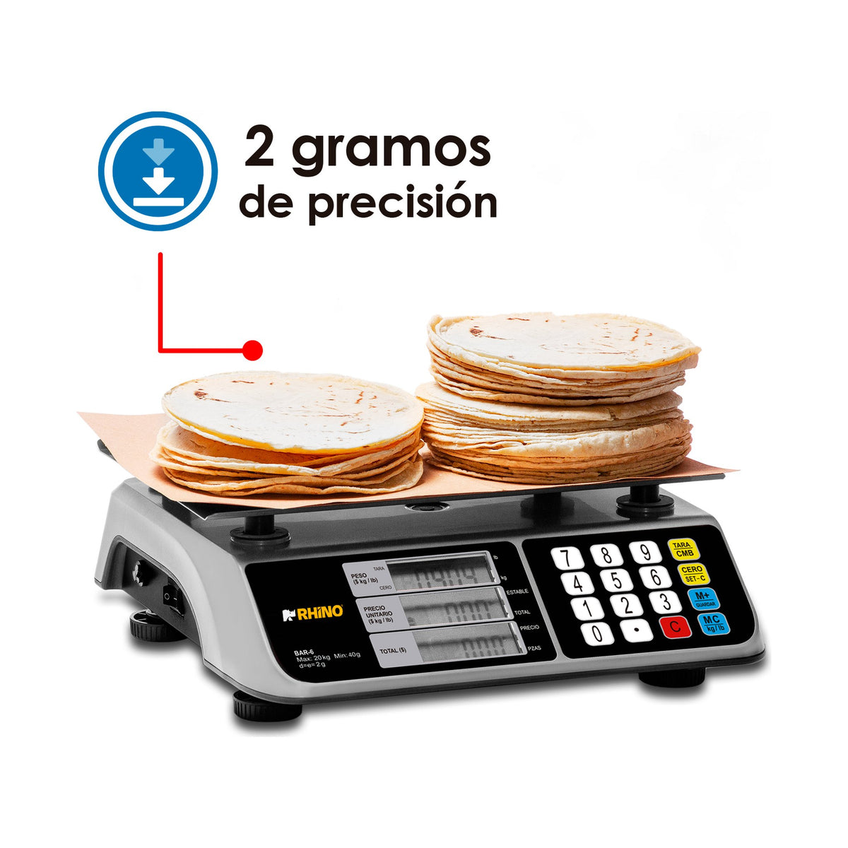 Báscula Electrónica Multifunciones con Puerto USB 20 kg Rhino BAR-6X · vista 2