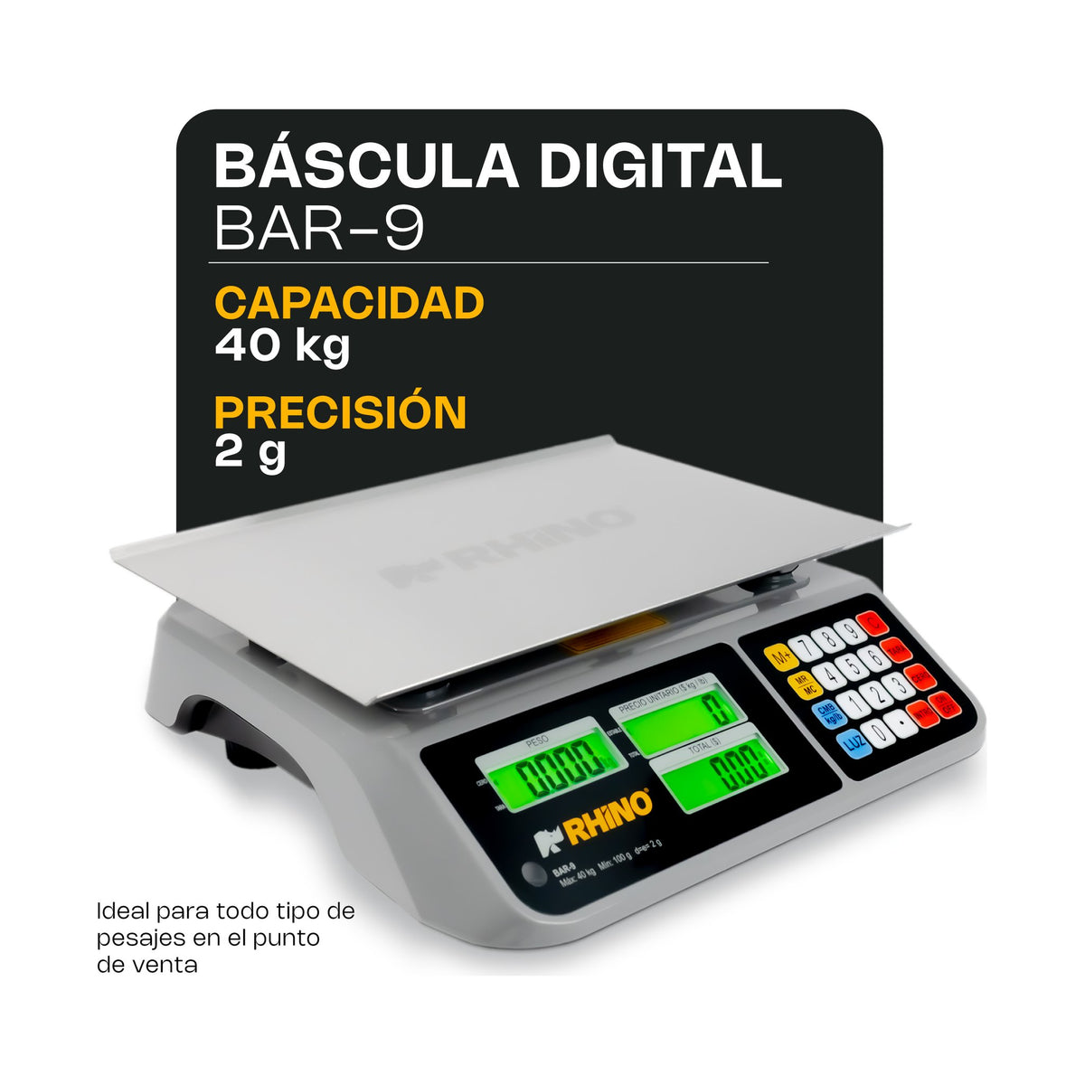 Báscula Electrónica Multifunciones con Puerto USB 40 kg Rhino BAR-9 · vista 2