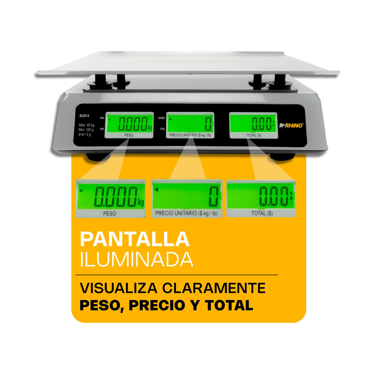 Báscula Electrónica Multifunciones con Puerto USB 40 kg Rhino BAR-9 · vista 4