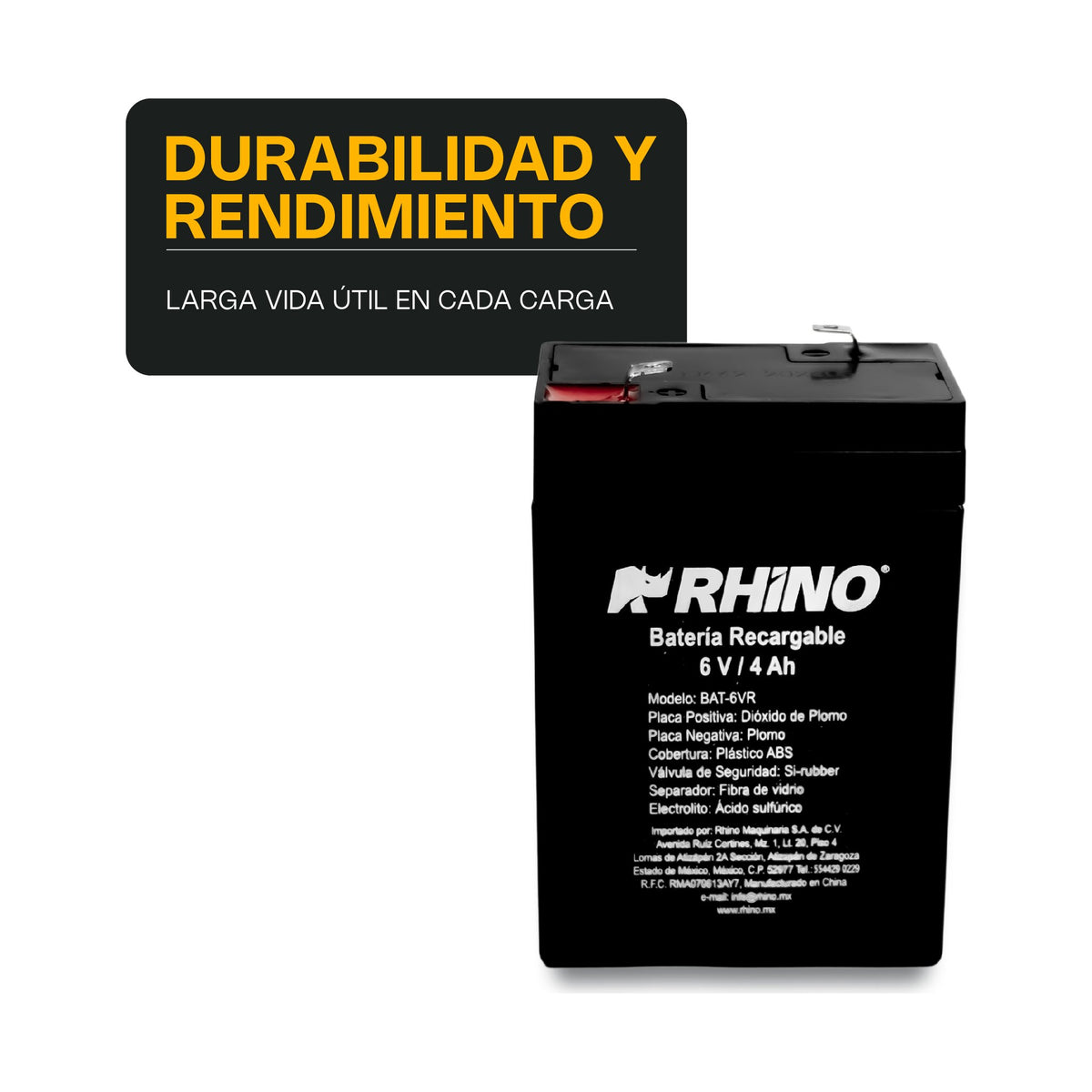 Batería Recargable 6V Rhino BAT-6VR · vista 3