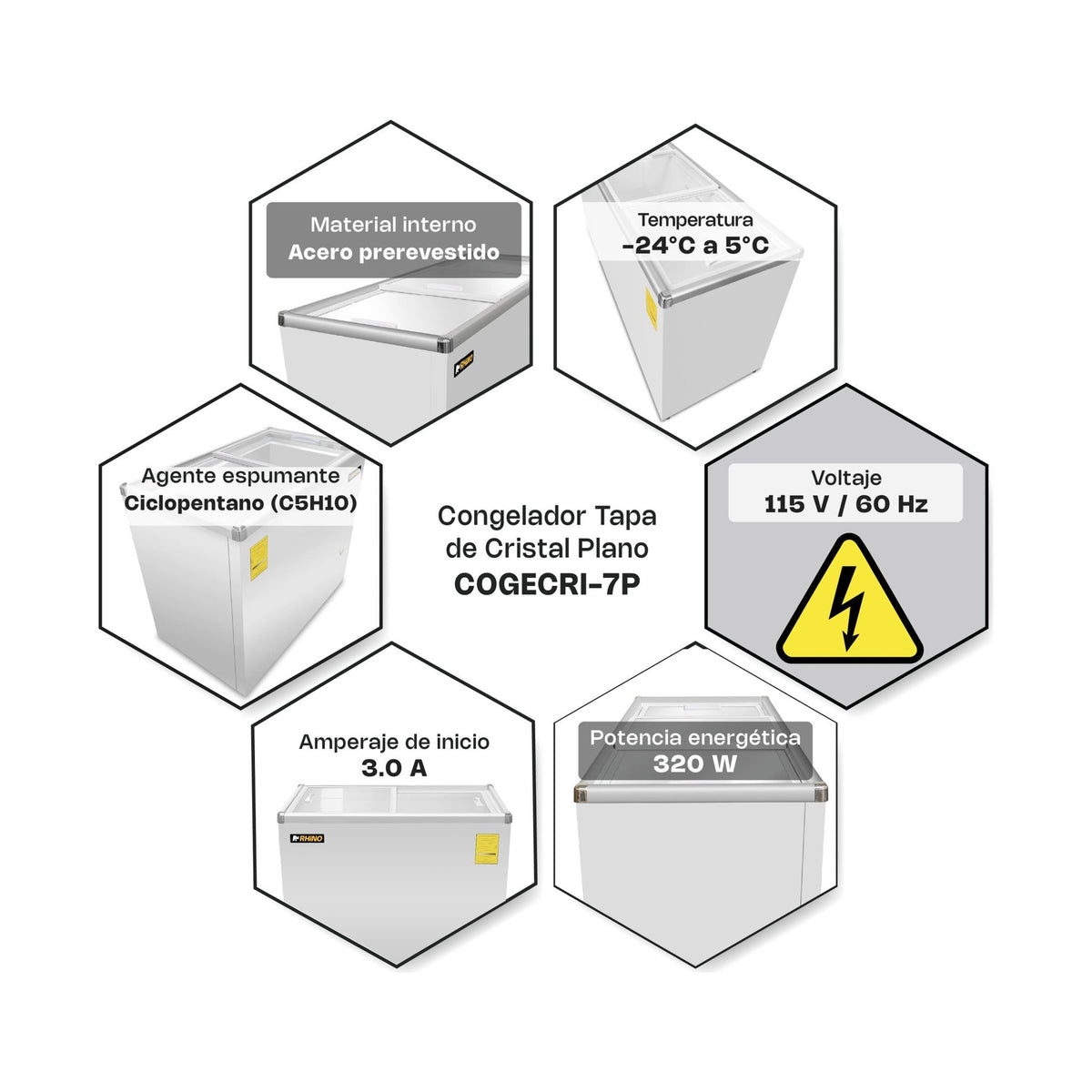 Congelador Tapa de Cristal Plano Rhino CONGECRI-7P · vista 4