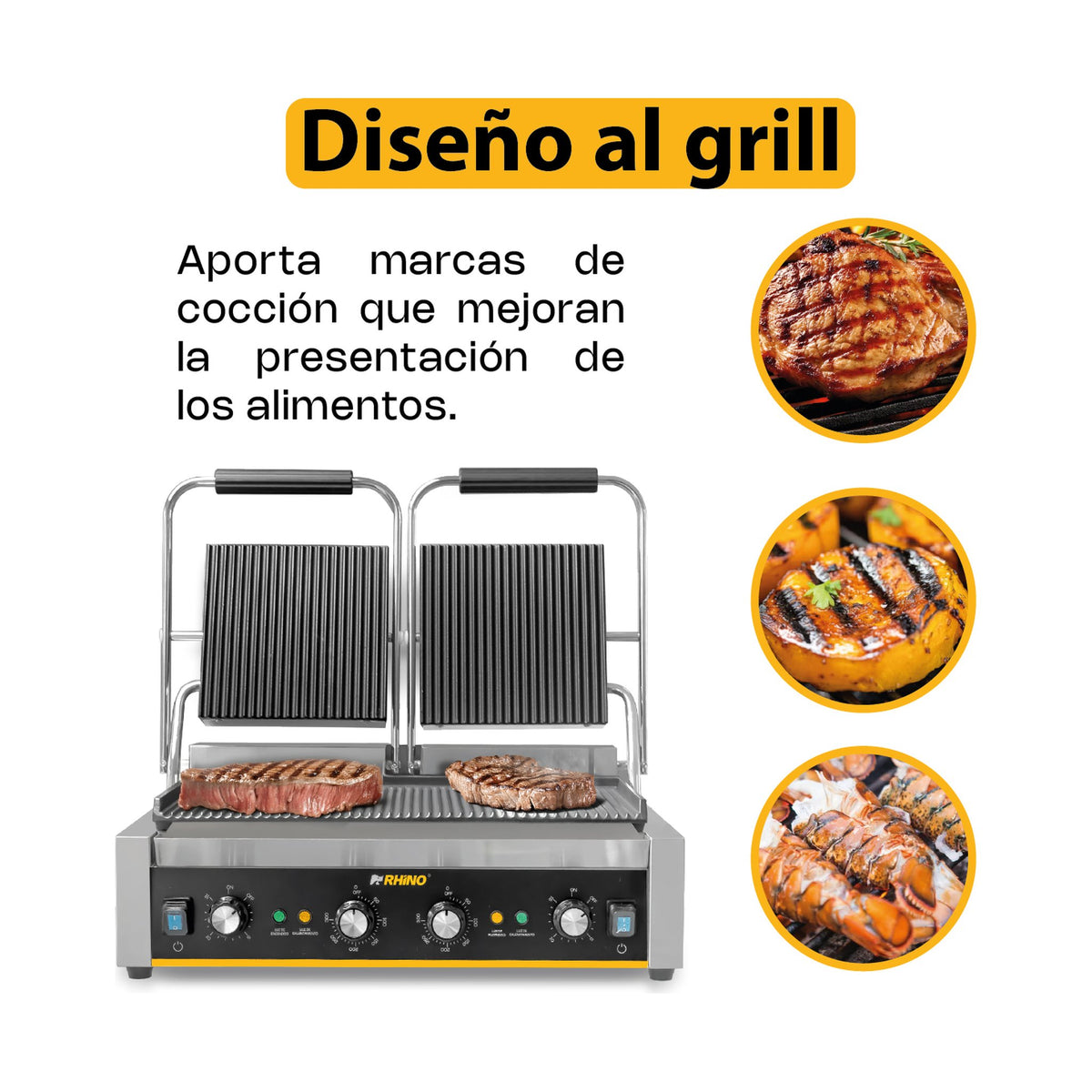 Plancha Panini 3,600 W Rhino PLANPA-3600 · vista 3