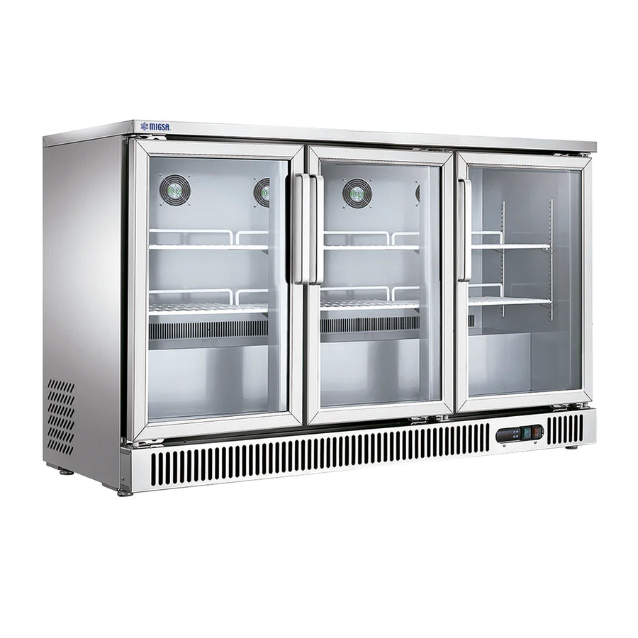 SG380 MIGSA REFRIGERADOR CONTRABARRA DE 3 PUERTAS DE CRISTAL DE 380 L