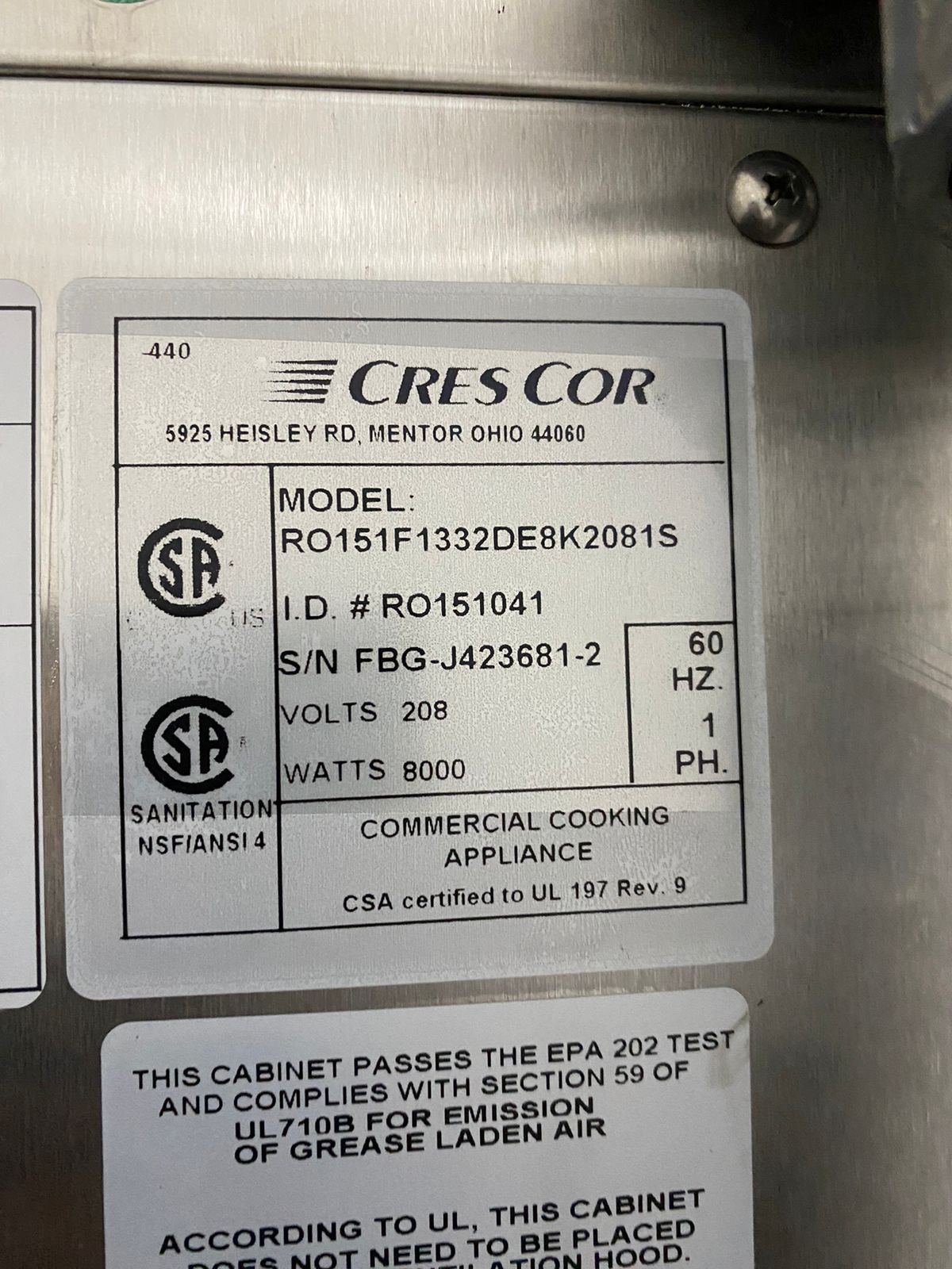 QuikTherm Crescor RO151F1332D Series (Seminuevo)