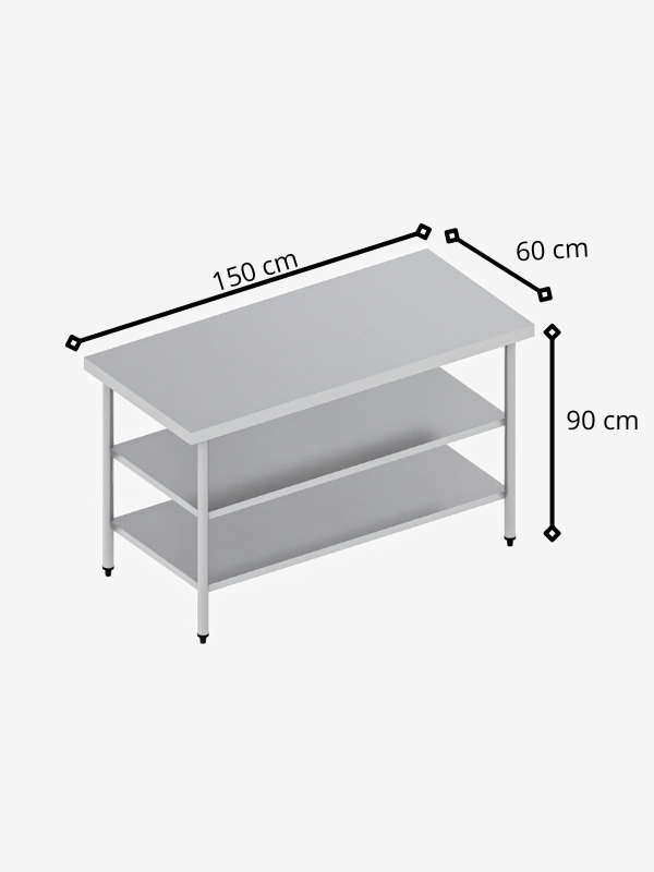 Mesa Isla en Acero Inoxidable (150x60 x 90 cm) MIA-2