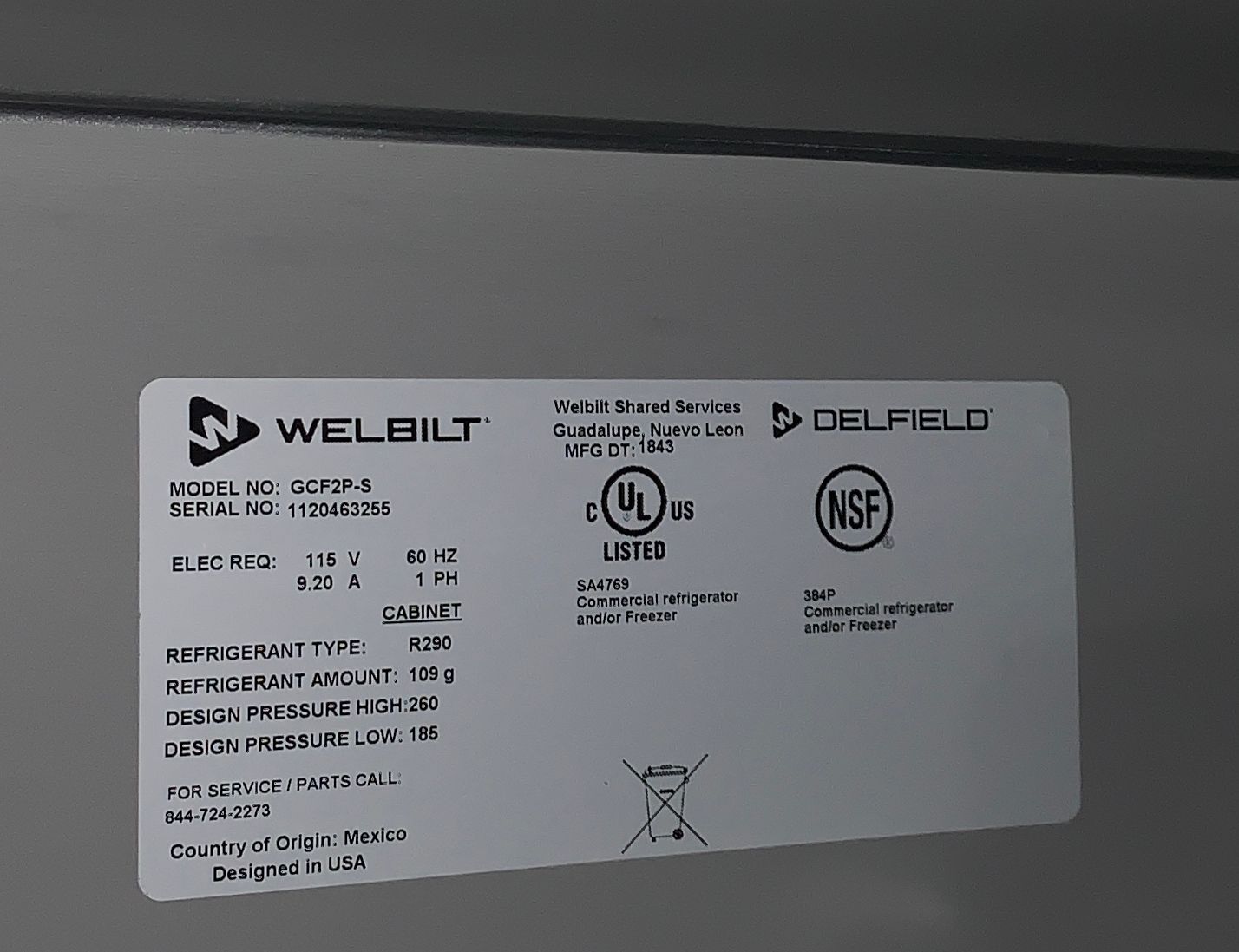 Congelador 2 Puertas Solidas de Acero Inoxidable Delfield GCF2P-S (Seminuevo)