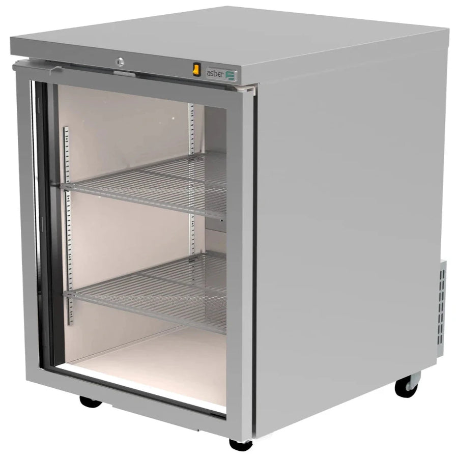 Asber ABBC-23-SG HC Refrigerador Contrabarra Acero Inoxidable 1 puerta de Cristal 8.9 Pies