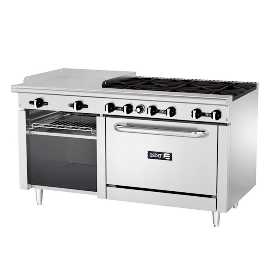 Estufa 6 Quemadores con Plancha 24 Pulgadas y Horno Asber AEMR-G24-B6-60-H