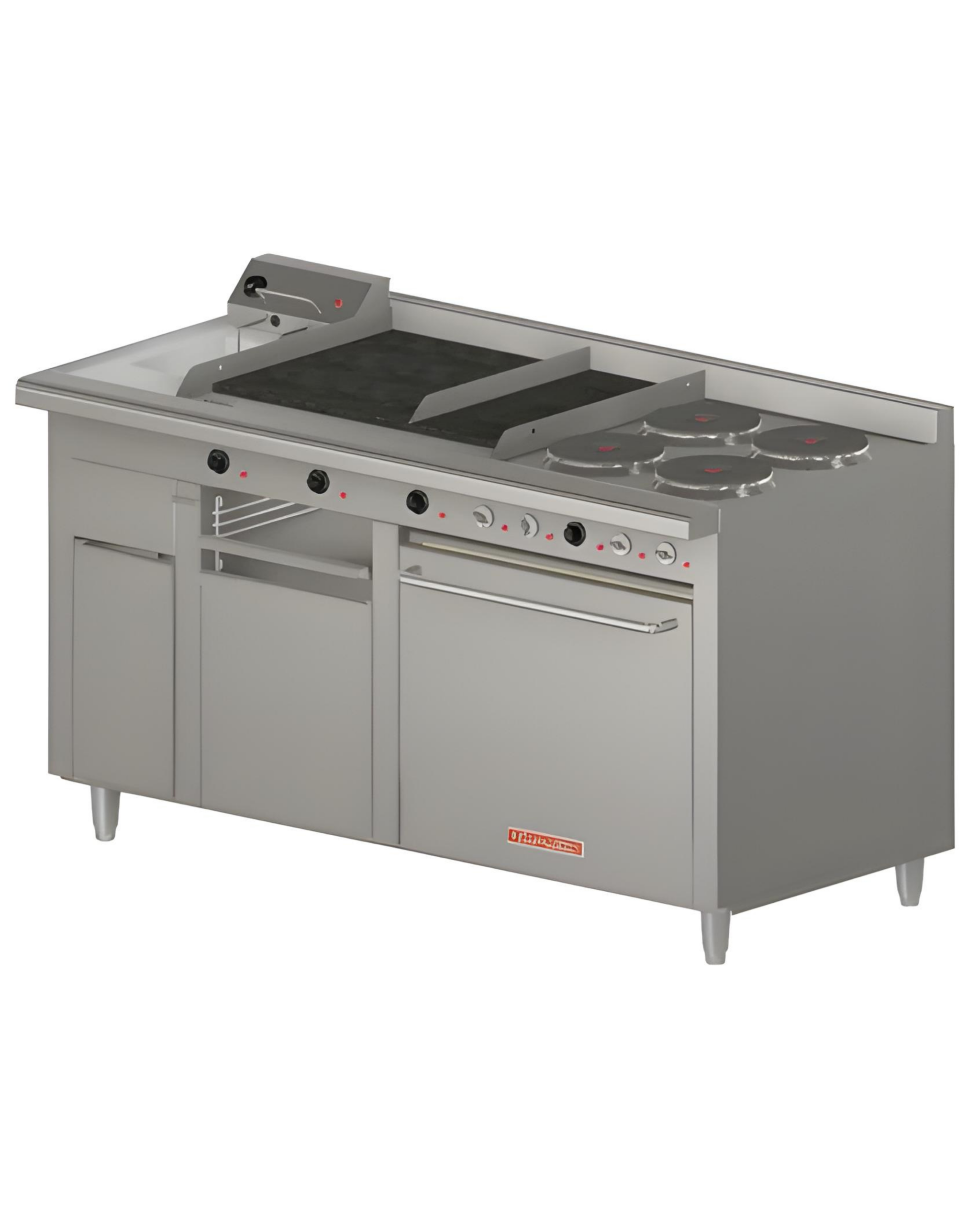 Estufa Múltiple Eléctrica 4 Platos 2600W C/U, Plancha, Gratinador, Freidor Resistencia 1800W, Horno Resistencia 4870W, 220V, Control De Temperatura Independiente Coriat MULTIPLE-E MASTER