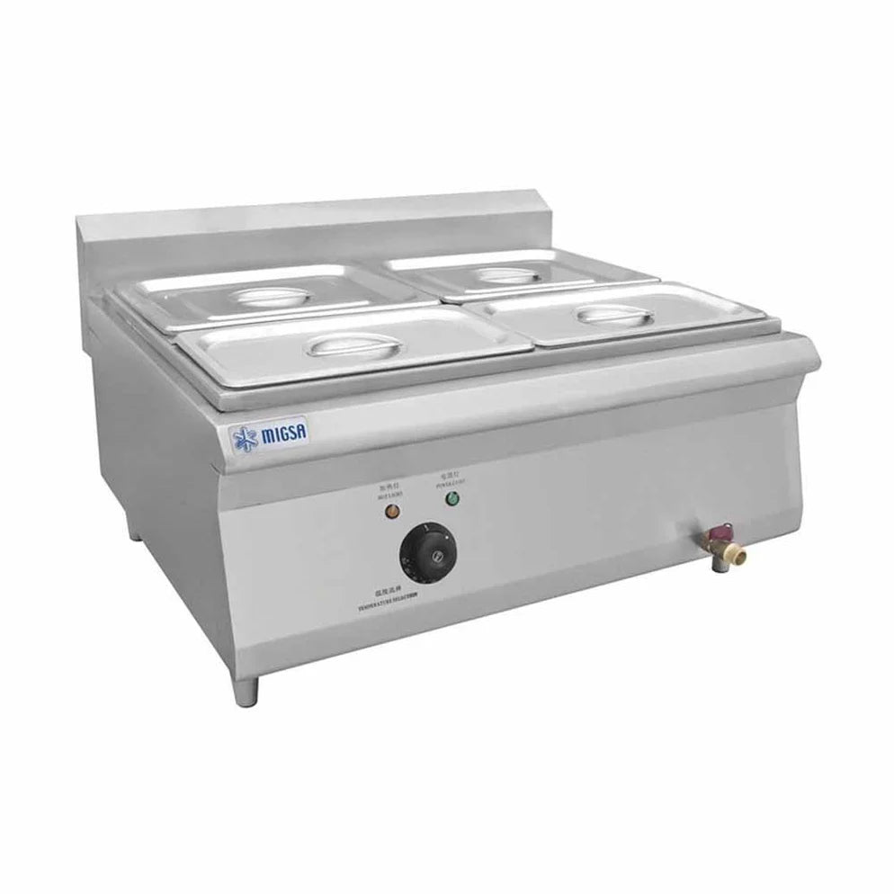 Migsa BN600-E60 Baño Maria Eléctrico De 4 Divisiones Con Insertos Tercios Y Tapas 2.5KW 220V