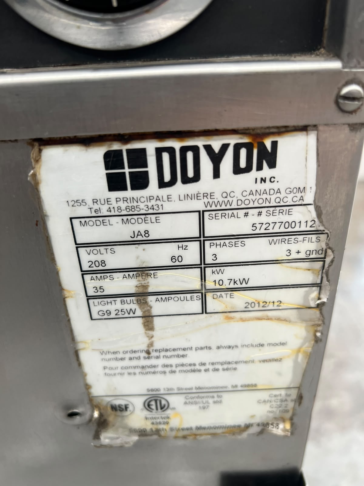Horno de Convección Doyon JA8 (Reacondicionado)