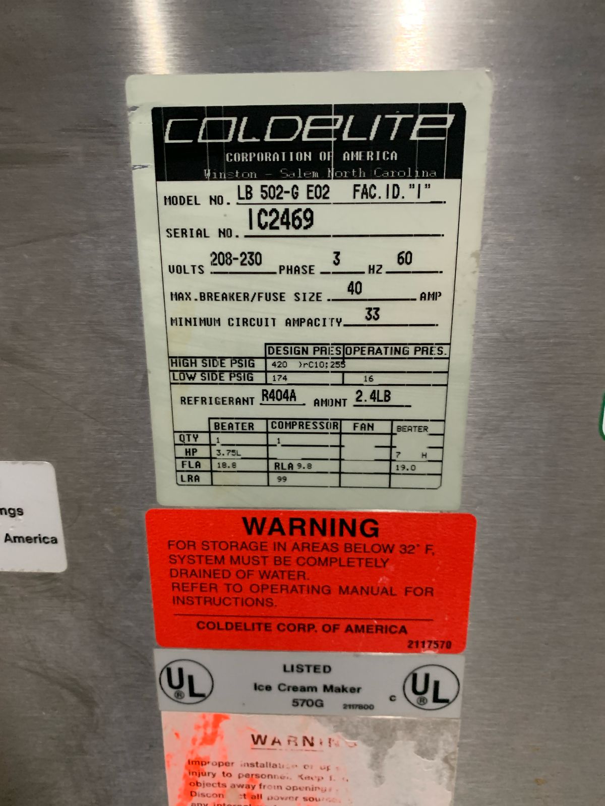 Maquina de Helado Duro/Gelato Carpigiani LB502 G (trifásica) (enfriamiento por agua) (Reacondicionado)