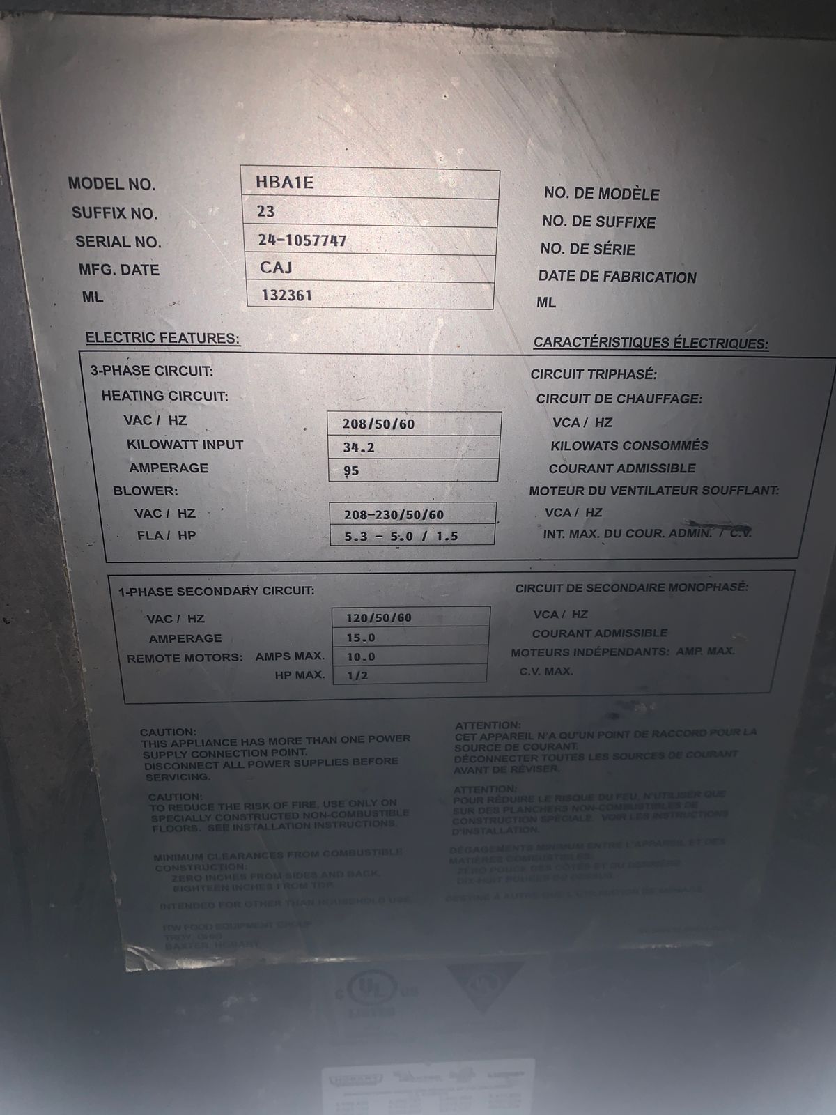 Horno Panadero 18 Charolas Giratorio Hobart HBA1E  (Reacondicionado)