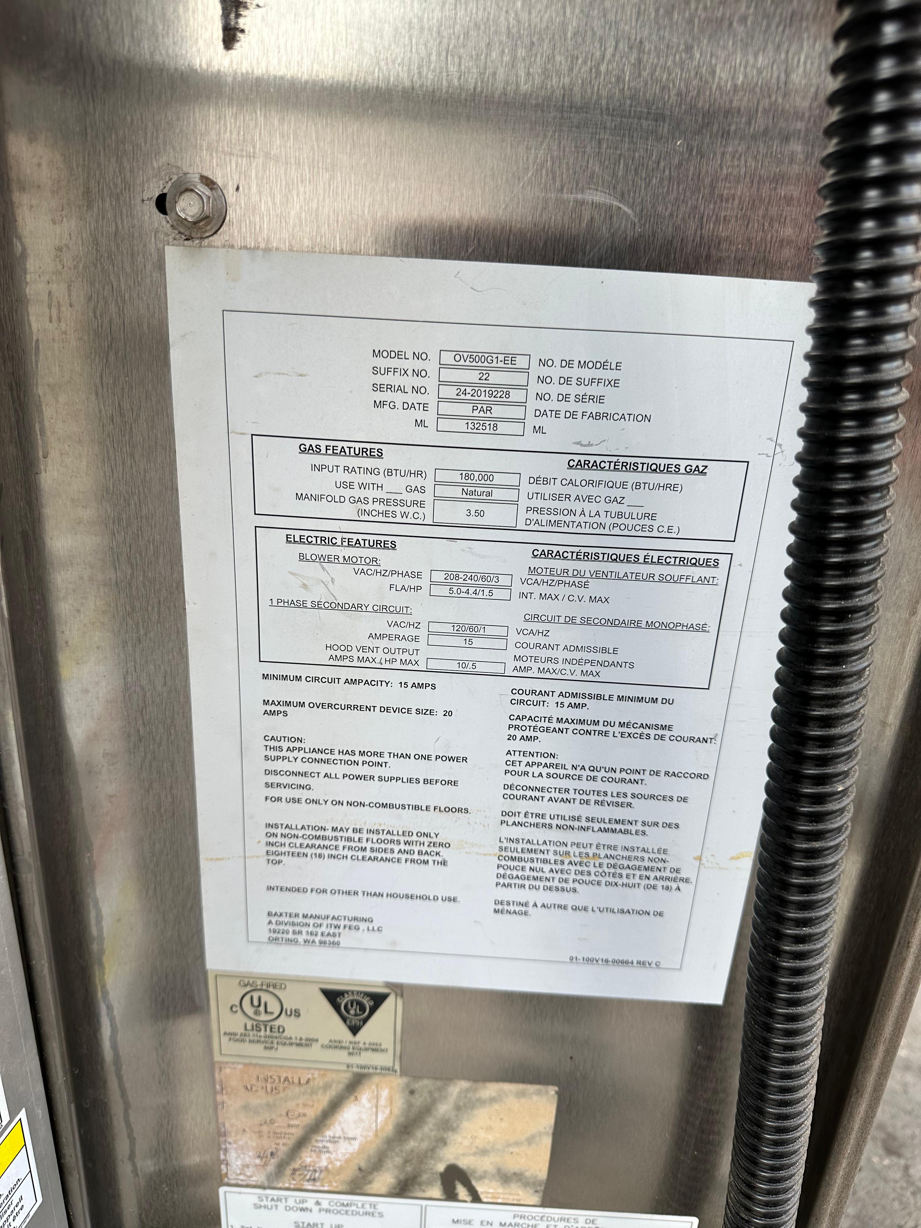 Horno Panadero 18 Charolas Giratorio Baxter OV500G1-EE (Reacondicionado)