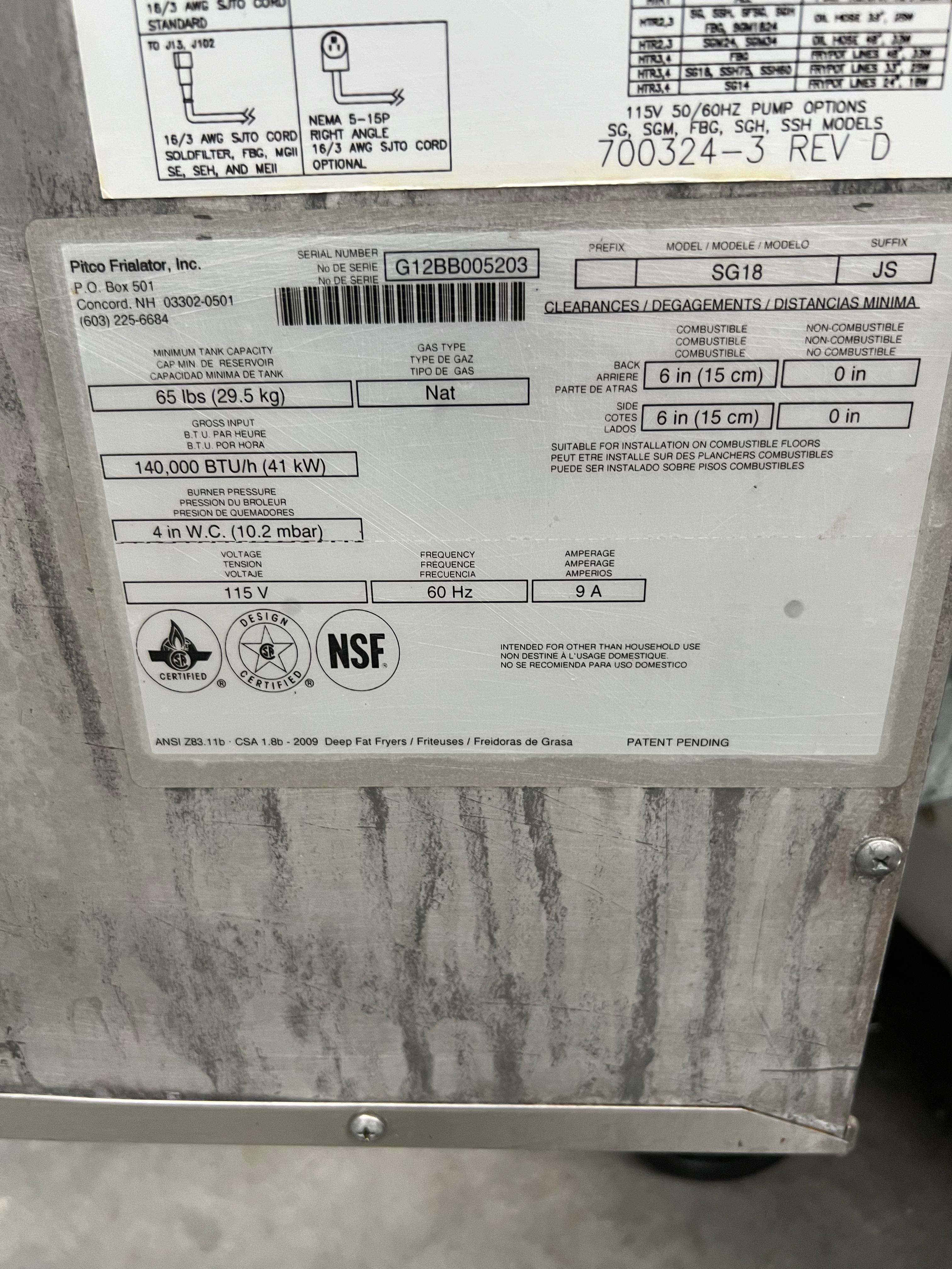 Freidora 2 Tinas Pitco SG18 (Reacondicionado)