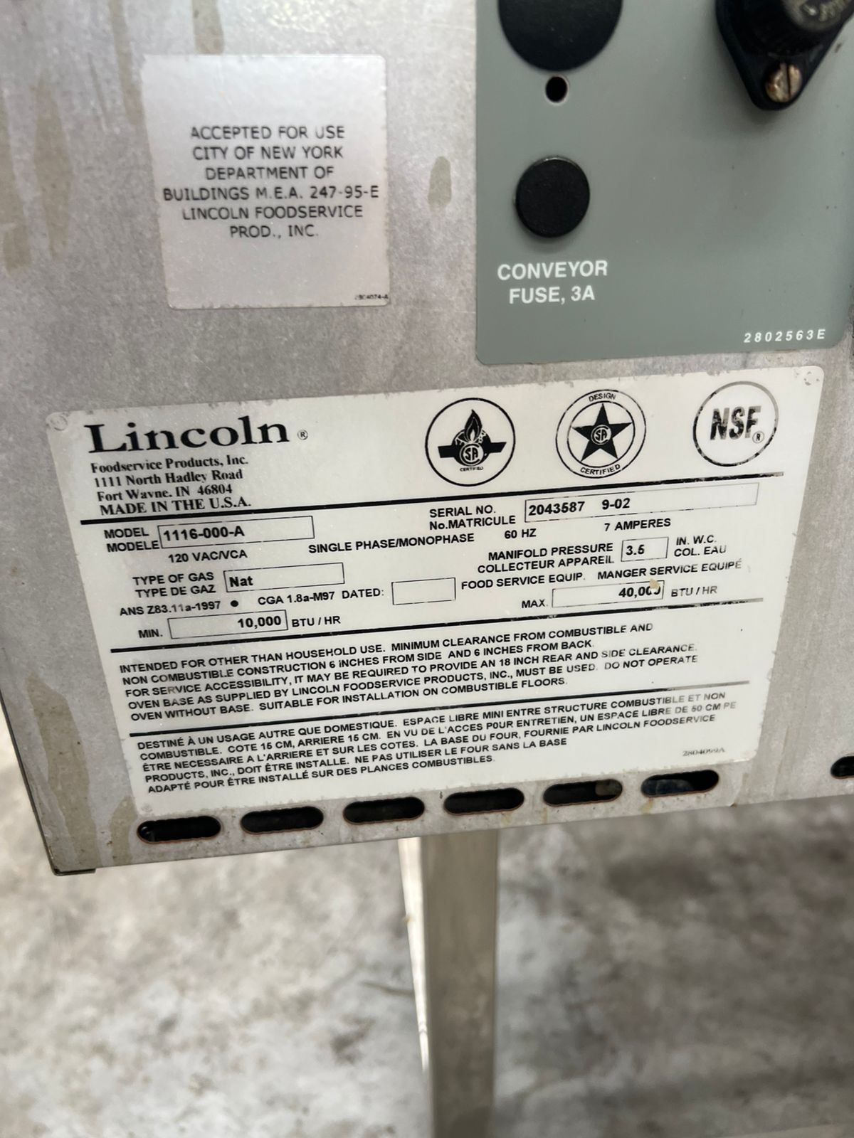 Horno de Banda 18 Pulgadas Lincoln 1116-000-A (Reacondicionado)