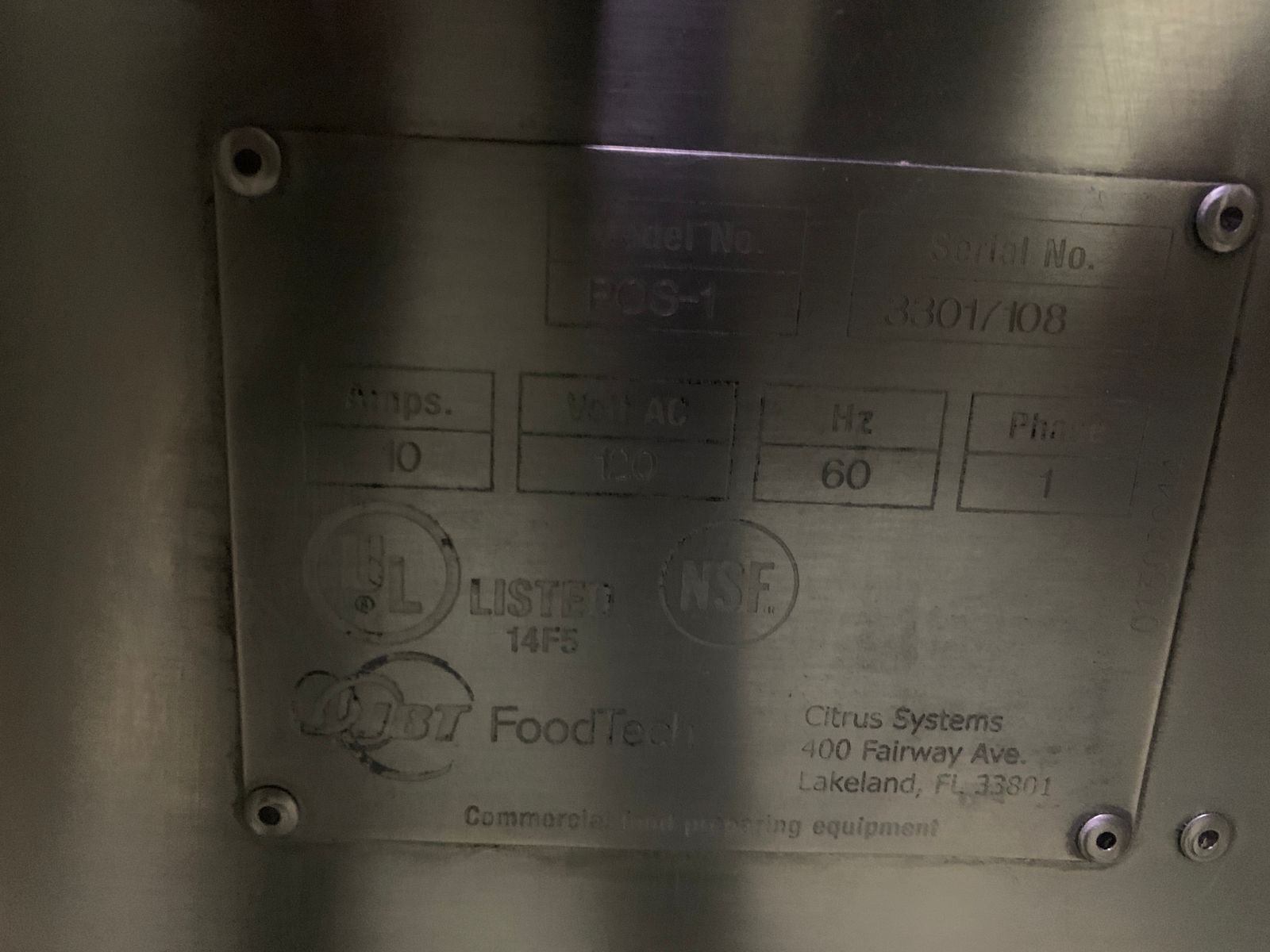 Extractor / Exprimidor de Jugo de Naranja Industrial POS-1 JBT / FMC (Reacondicionado)