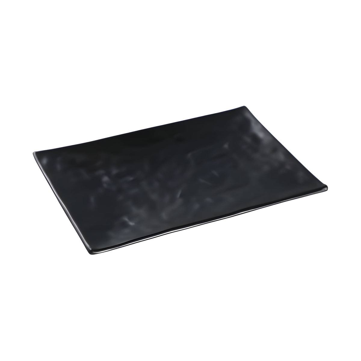 Plato Rectangular Corrugado de Melamina Negro Concassé 20 cm