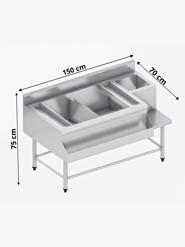 Unidad Coctelera de Acero Inoxidable con Tarja 150 cm #Ancho_150 cm