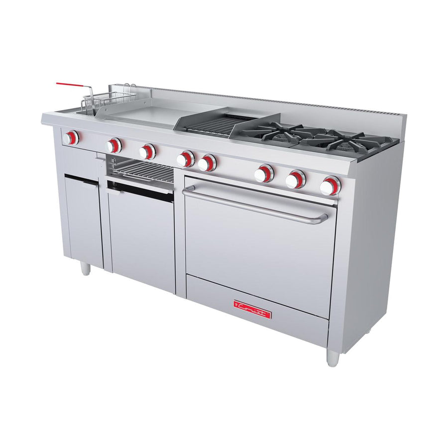 Estufa 2 Quemadores con Freidora, Plancha, Asador y Horno Coriat Múltiple Petit de Piso
