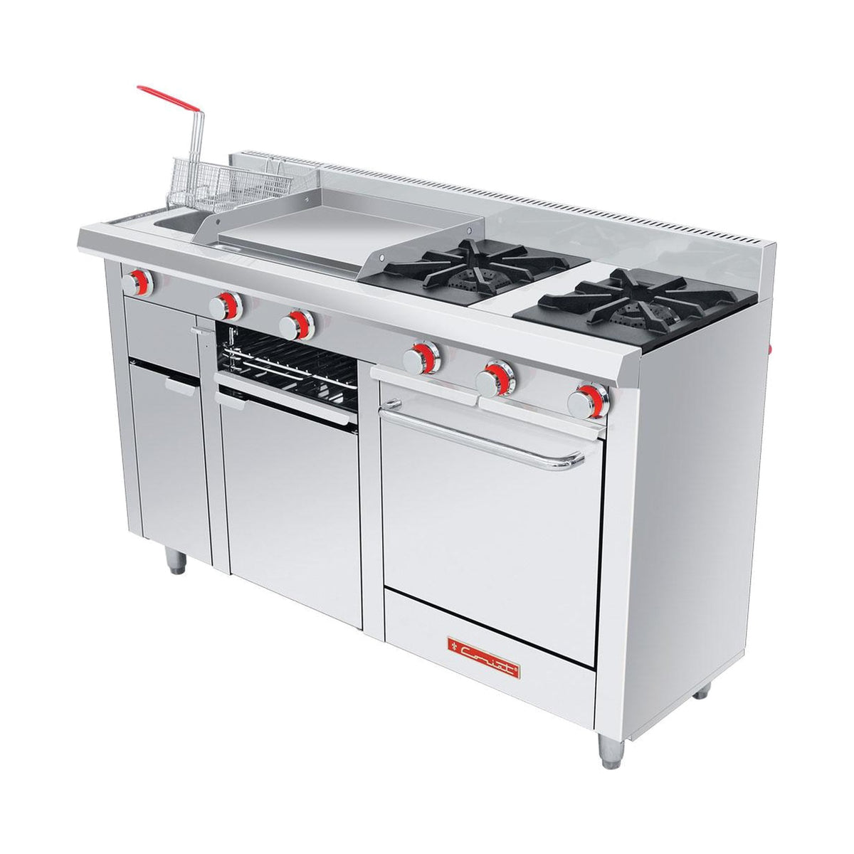 Estufa 2 Quemadores con Freidora, Plancha y Horno Coriat Multichef Petit de Piso