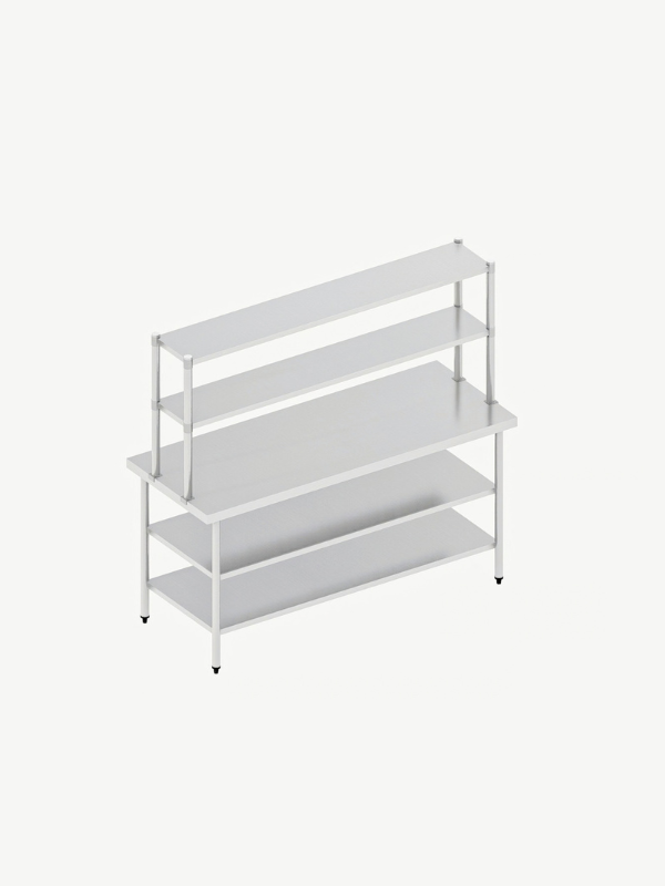 Mesa en Isla en Acero Inoxidable con Repisa (150x60 x 90 cm) MI-2CR
