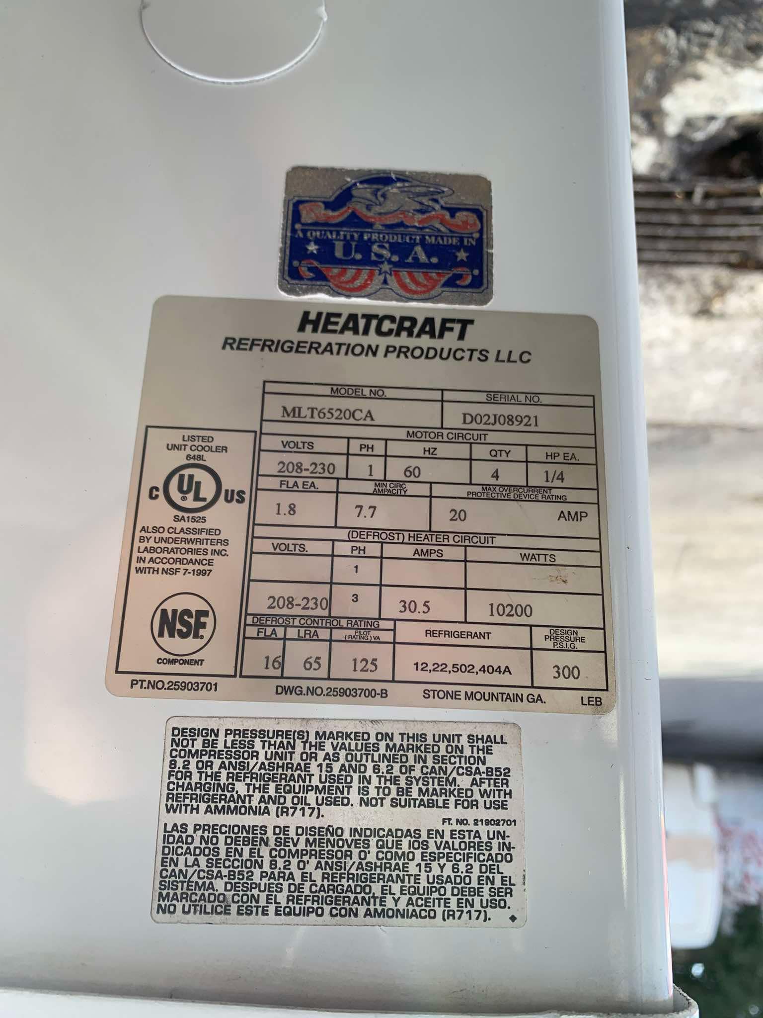 Difusor 65,000 BTUS HEATCRAFT MLT6520CA (Reacondicionado)