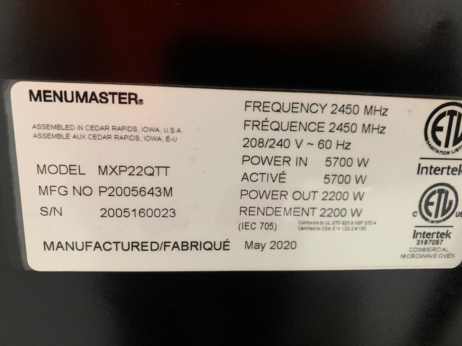 Horno Cormecial Menumaster MXP22QTT (Seminuevo)