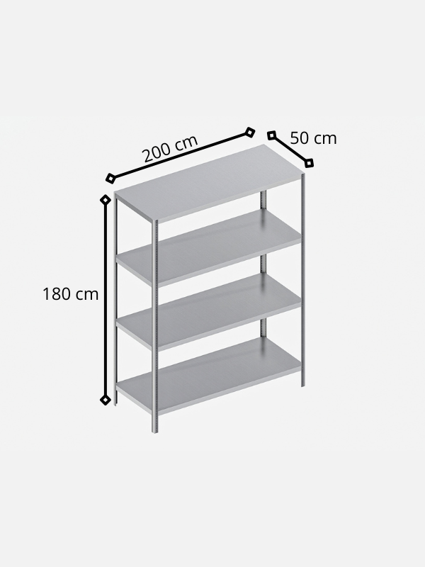 Anaquel Liso de Acero Inoxidable (200x50 x 180 cm) LE-3