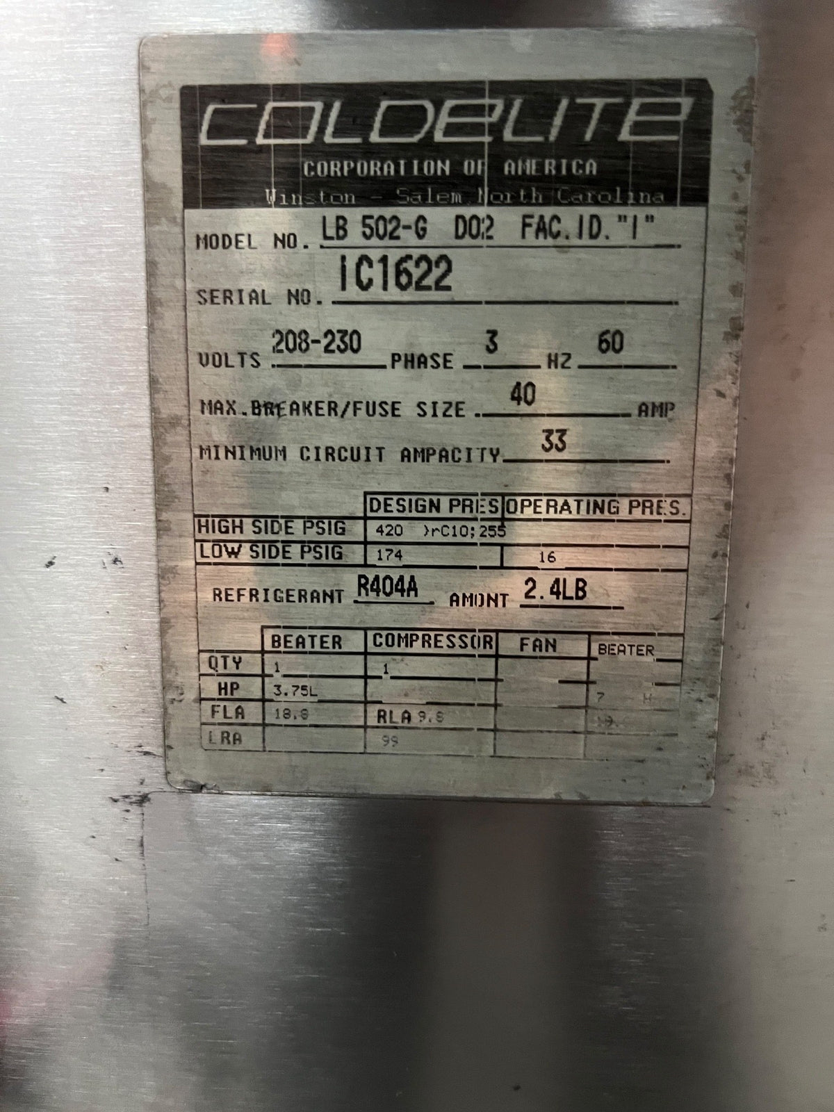 Mantecadora de Helado Duro 20 Cuartos Carpigiani LB 502 G (Reacondicionado) · placa