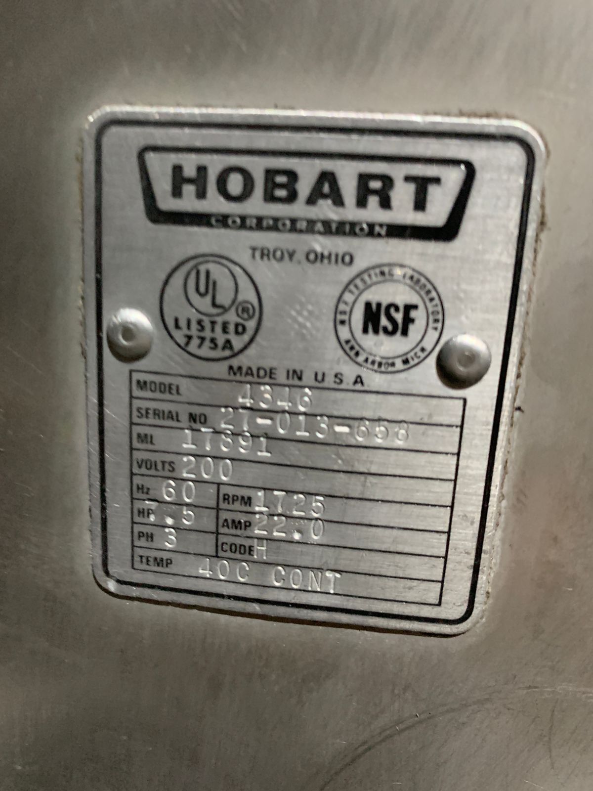 Molino Boludo Hobart 7.5 HP 4346 (Reacondicionado)