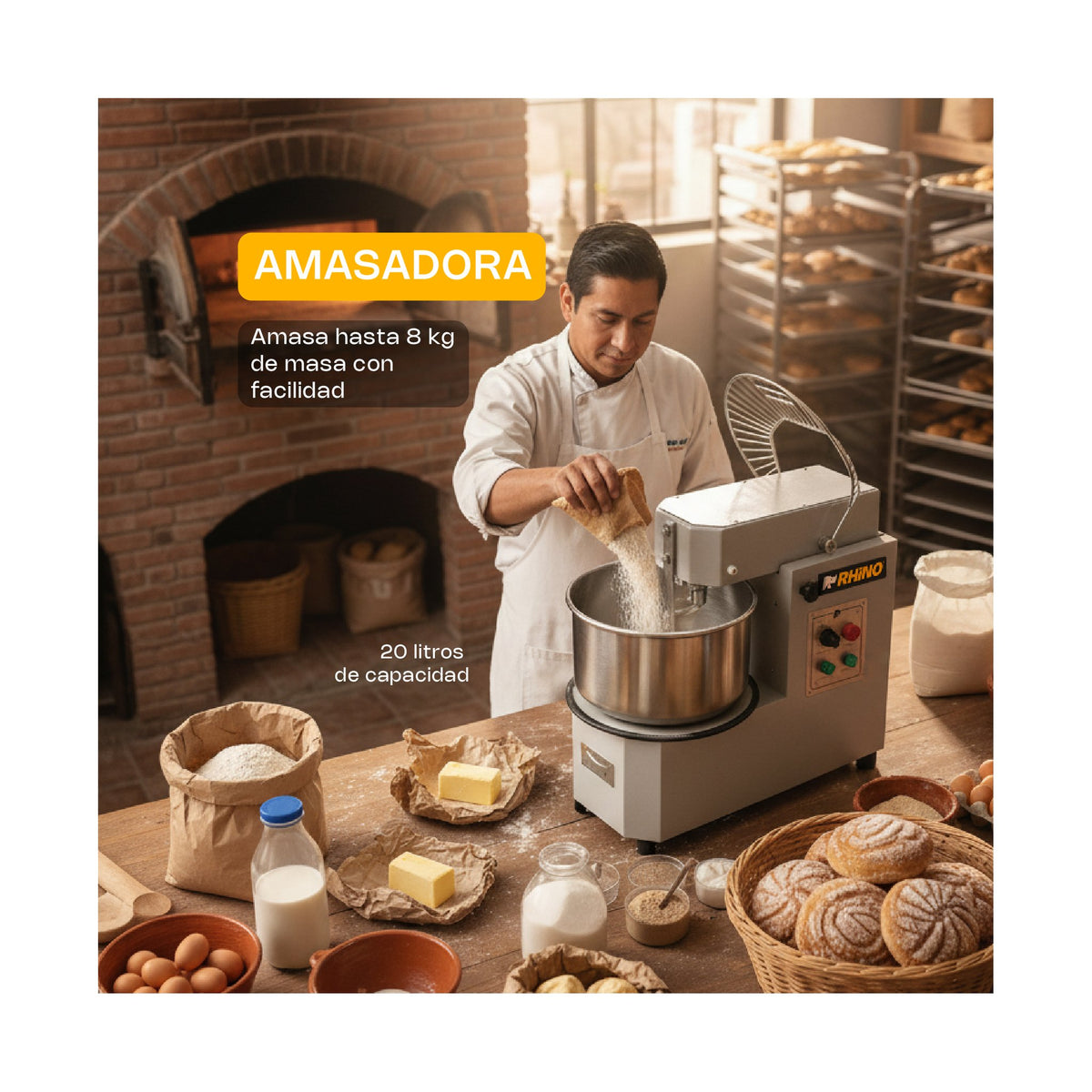 Amasadora de Procesamiento Prolongado 20 L Rhino AMASA-20PRO · vista 2