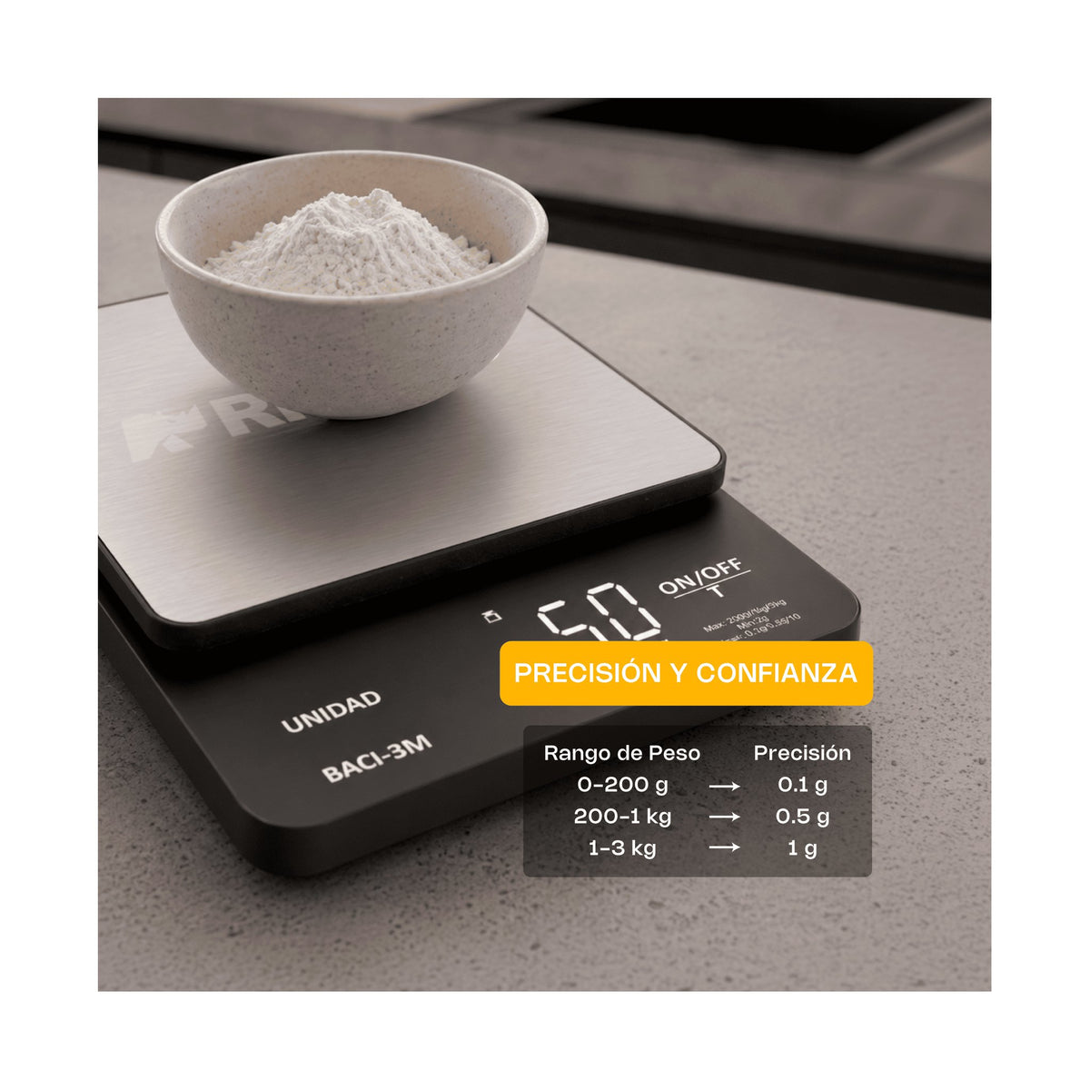 Báscula Digital de Precisión de 0.1 g con Capacidad de 3 kg Rhino BACI-3M · vista 2
