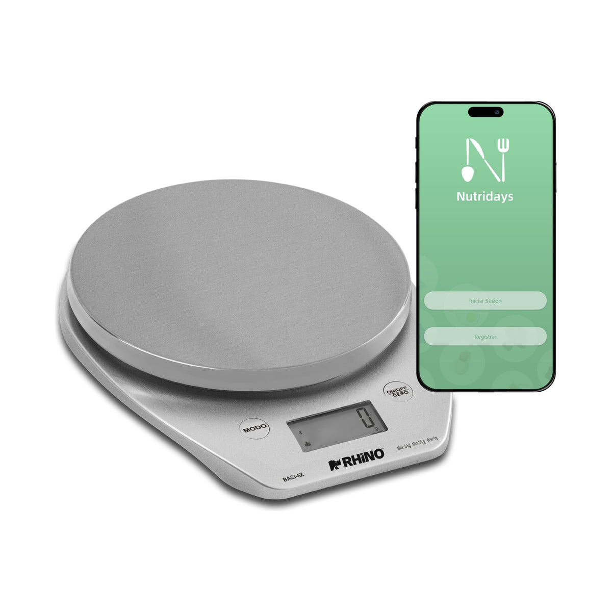 Báscula de Cocina Digital con Bluetooth 5 kg Rhino BACI-5X · vista 2