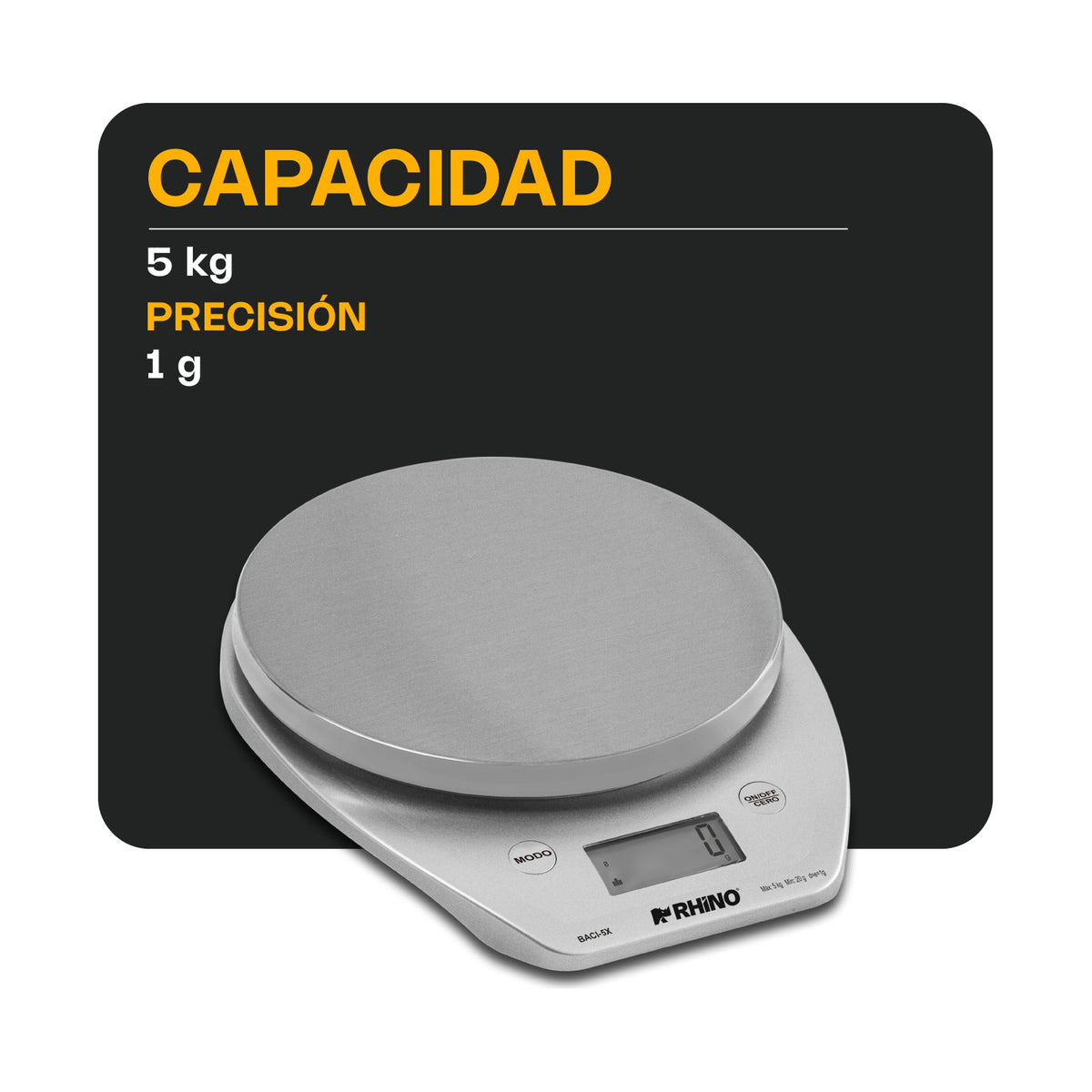 Báscula de Cocina Digital con Bluetooth 5 kg Rhino BACI-5X · vista 3
