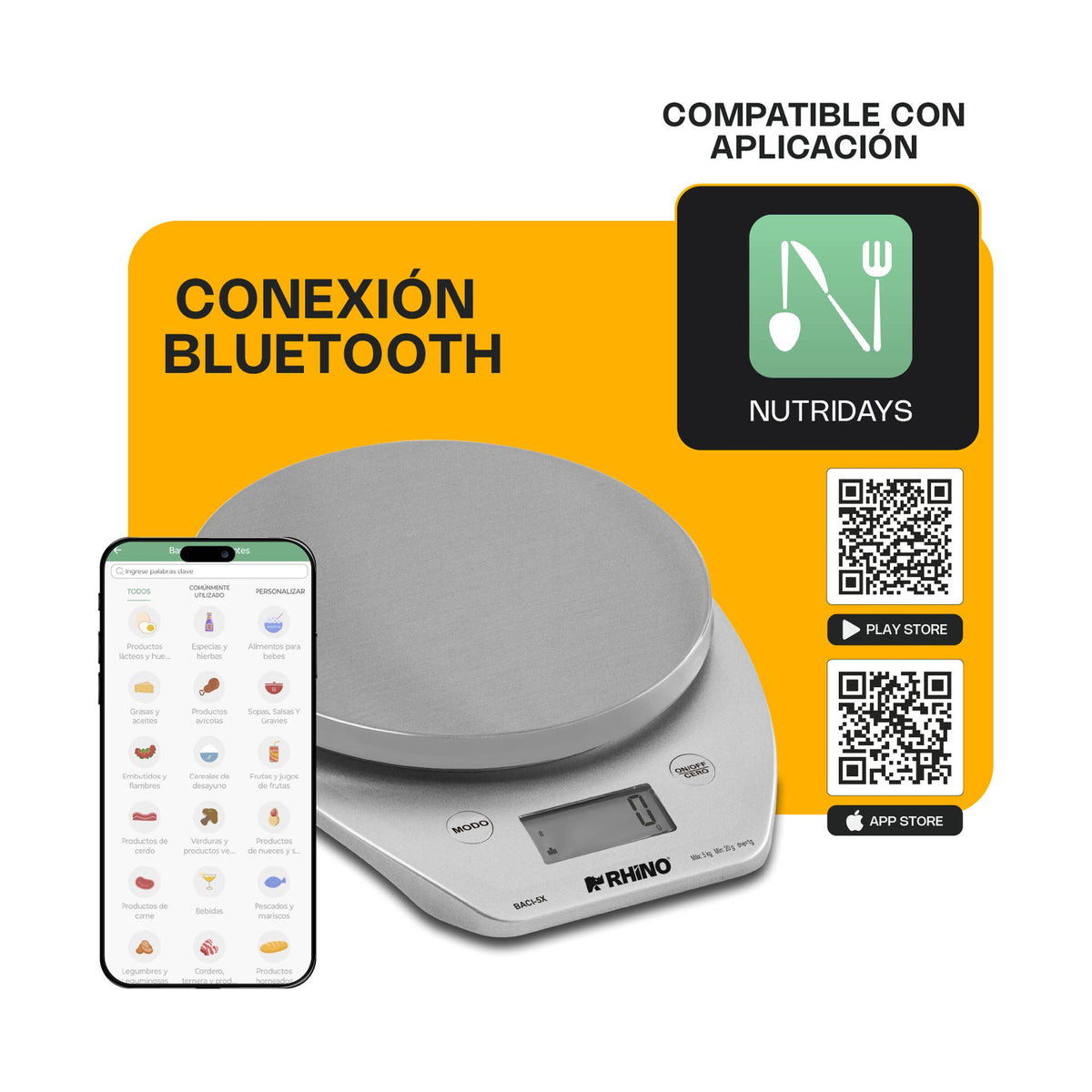 Báscula de Cocina Digital con Bluetooth 5 kg Rhino BACI-5X · vista 4