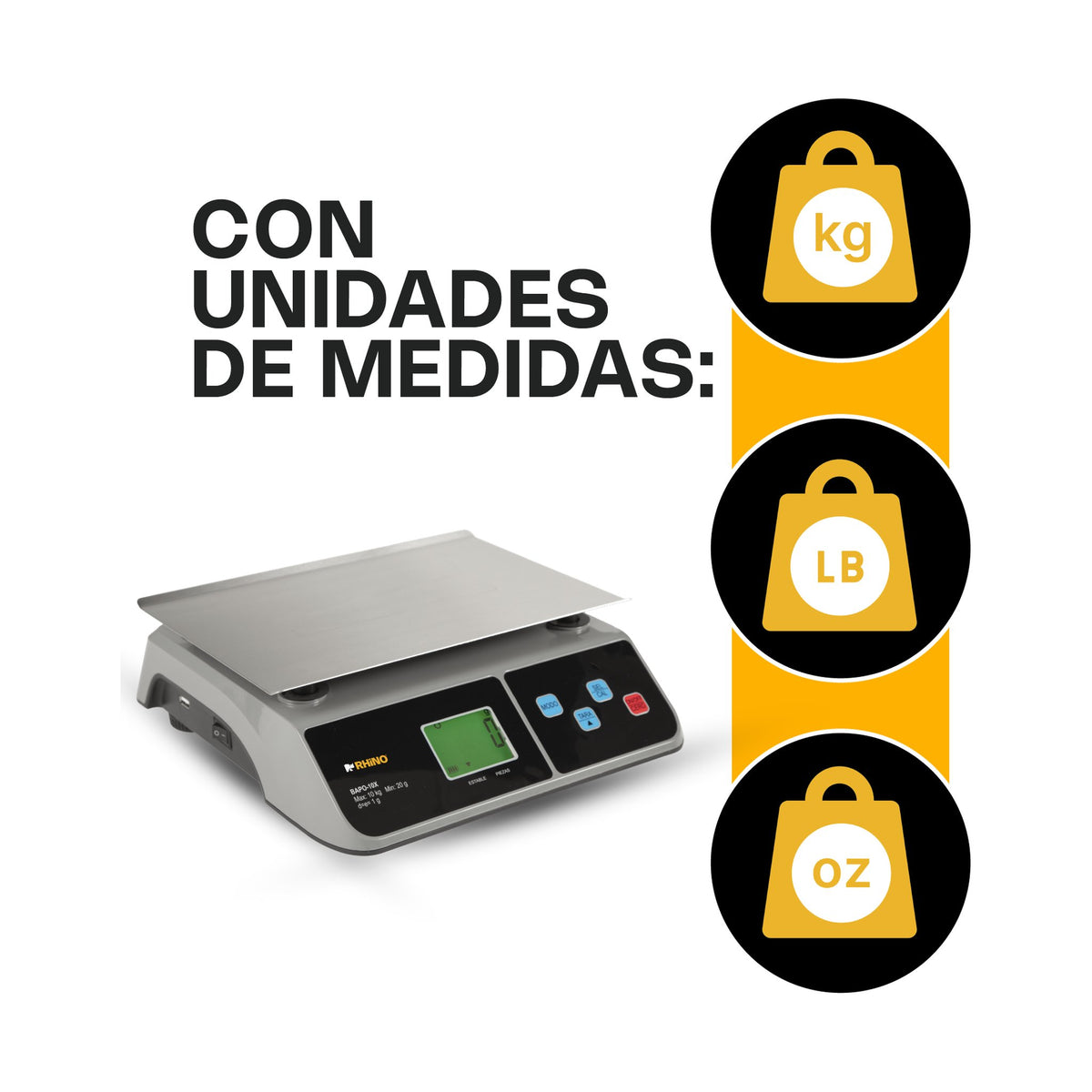 Báscula Electrónica Porcionadora con USB 10 kg Rhino BAPO-10X · vista 3