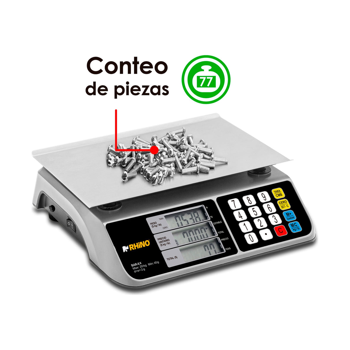 Báscula Electrónica Multifunciones con Puerto USB 20 kg Rhino BAR-6X · vista 3