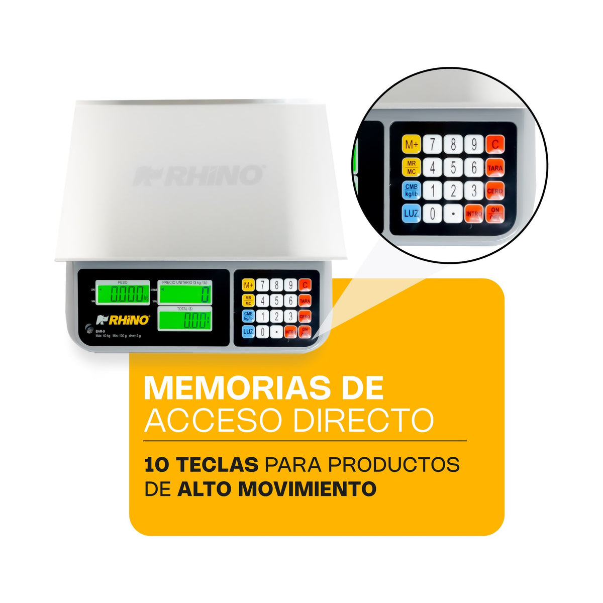 Báscula Electrónica Multifunciones con Puerto USB 40 kg Rhino BAR-9 · vista 3