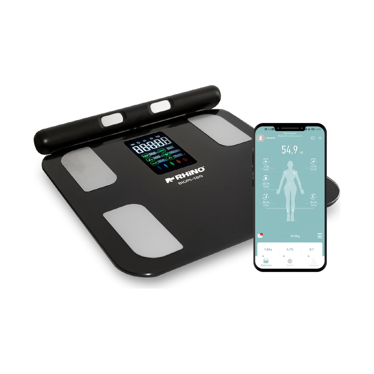 Báscula Inteligente de Pesaje Corporal con 8 Electrodos 180 kg Rhino BIOPI-180 · vista 2