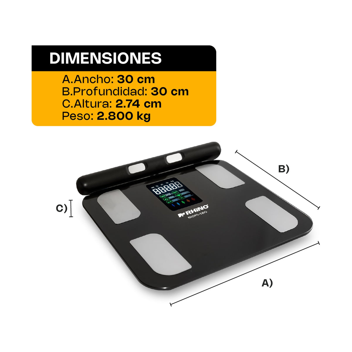 Báscula Inteligente de Pesaje Corporal con 8 Electrodos 180 kg Rhino BIOPI-180 · vista 4