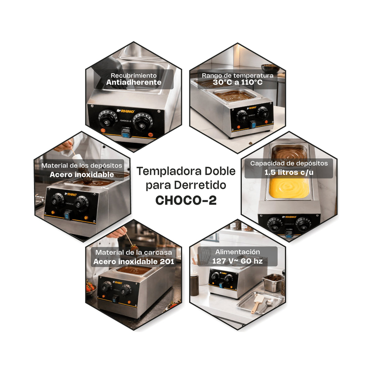 Templadora de Chocolate 1,040 W Rhino CHOCO-2 · vista 4