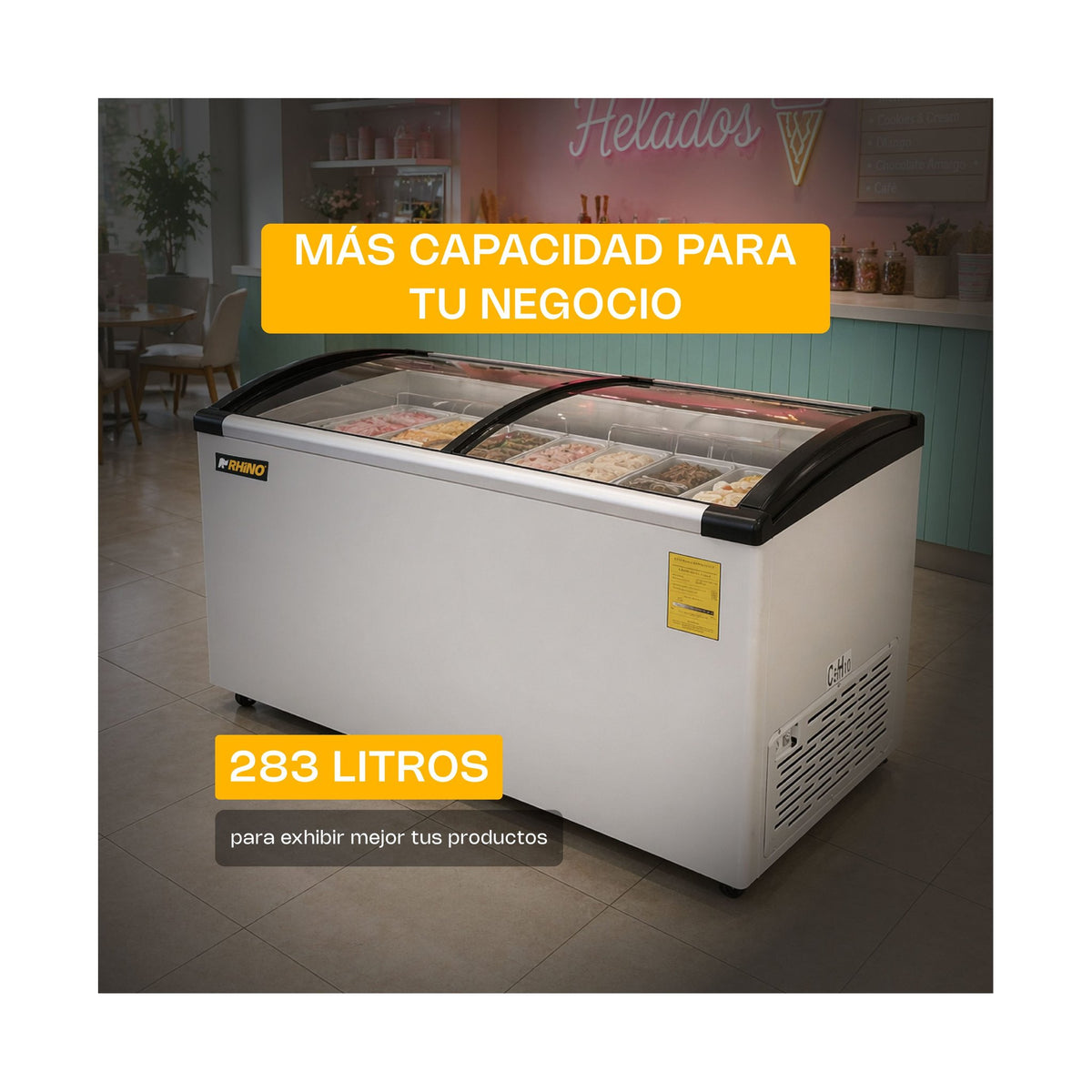 Congelador Tapa de Cristal Curvo 10 pies Rhino CONGECRI-10C · vista 2