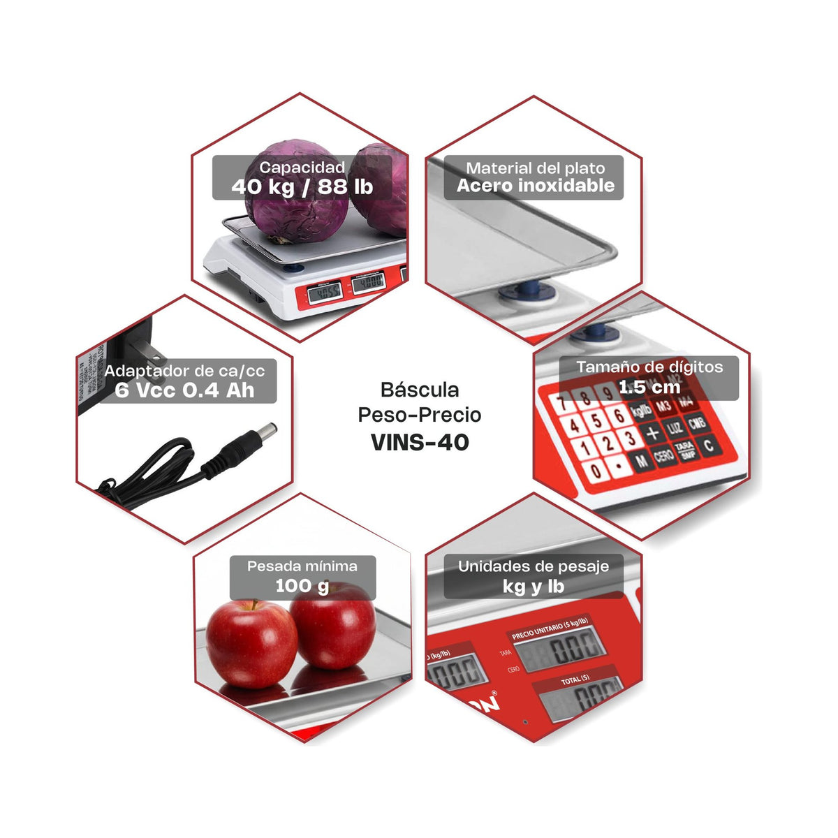 Báscula Electrónica Multifunciones 40 kg Vinson VINS-40 · vista 4
