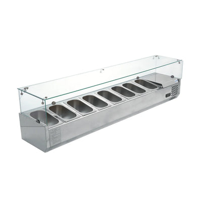 RT-1800L VITRINA REFRIGERADA PARA ENSALADAS Y PIZZAS SOBRE MESA DE 180 CM DE FRENTE